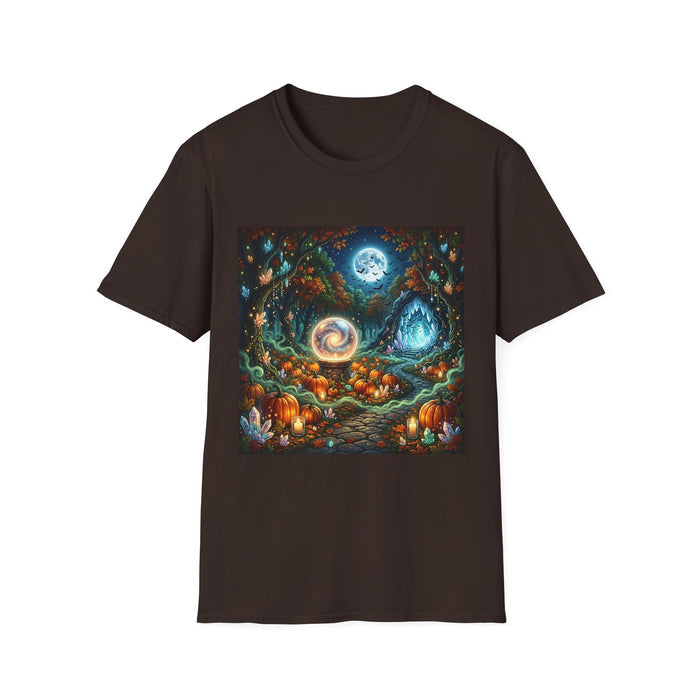 Mystic Moonlight Forest T-Shirt — Crystal Ball, Crystal Cave & Bats Full Moon Graphic Tee