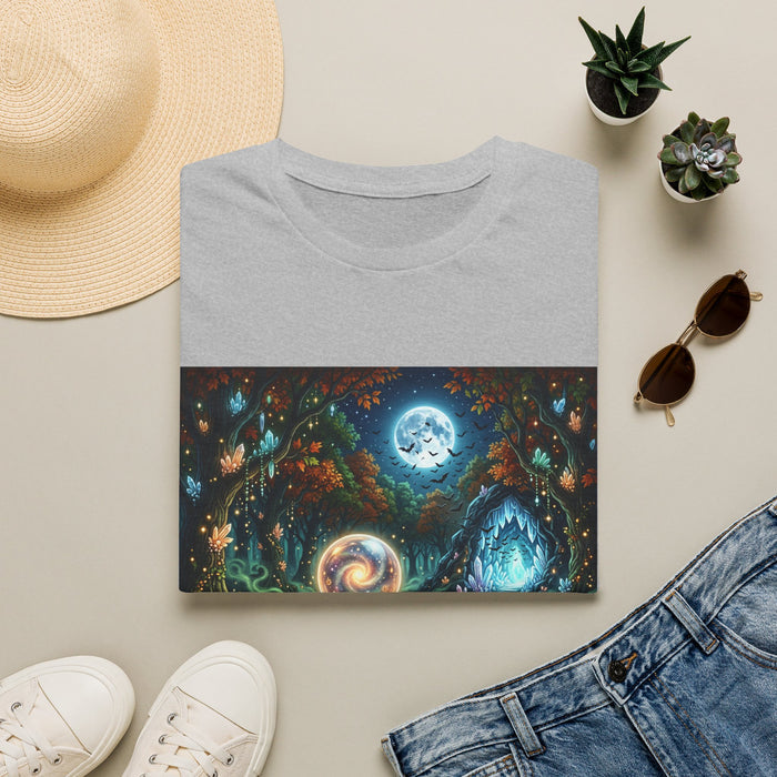 Mystic Moonlight Forest T-Shirt — Crystal Ball, Crystal Cave & Bats Full Moon Graphic Tee