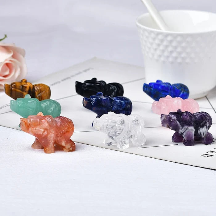 Natural Crystal Bear Figurine | Carved Gemstone Animal Decor & Gift