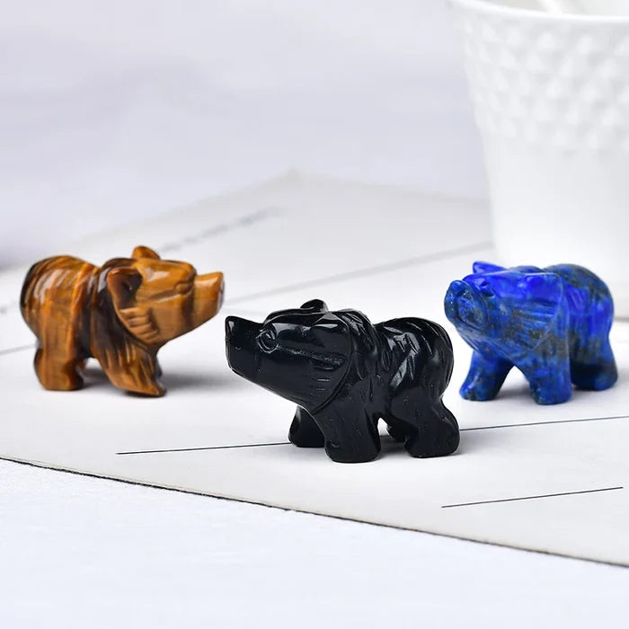 Natural Crystal Bear Figurine | Carved Gemstone Animal Decor & Gift