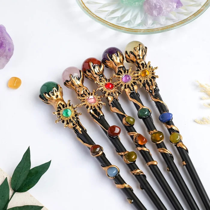 Natural Crystal Magic Wand — Sunflower Fairy Wand with Gemstone Ball