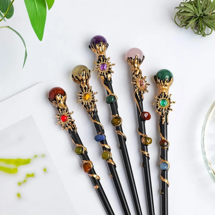Natural Crystal Magic Wand — Sunflower Fairy Wand with Gemstone Ball