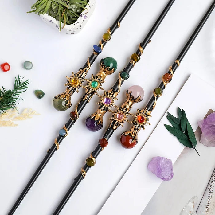 Natural Crystal Magic Wand — Sunflower Fairy Wand with Gemstone Ball