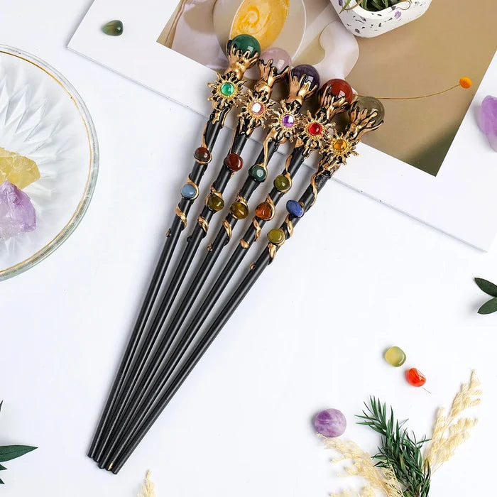 Natural Crystal Magic Wand — Sunflower Fairy Wand with Gemstone Ball