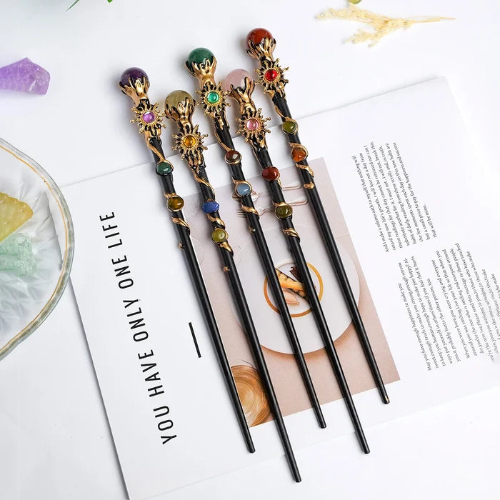 Natural Crystal Magic Wand — Sunflower Fairy Wand with Gemstone Ball