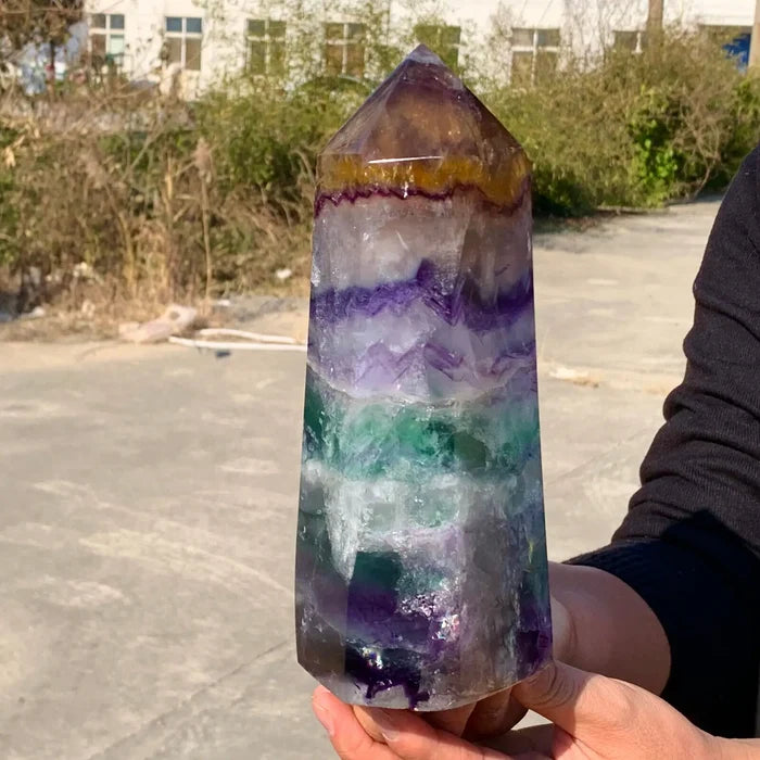 Natural Fluorite Crystal Point Wand | Healing Crystal Tower | Multiple Sizes