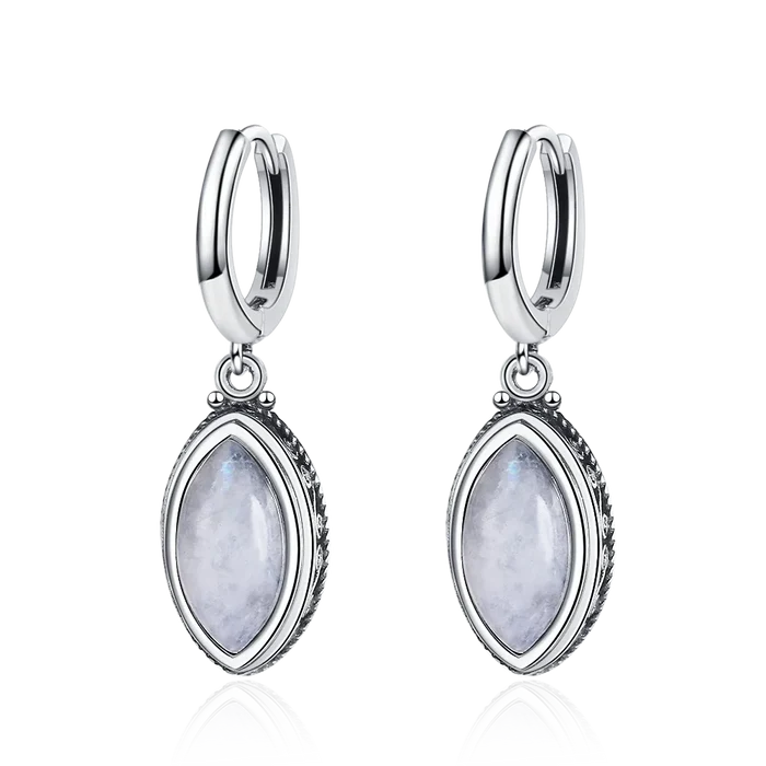 Natural Moonstone Drop Earrings | Silver Plated | Boho Ethnic Dangle