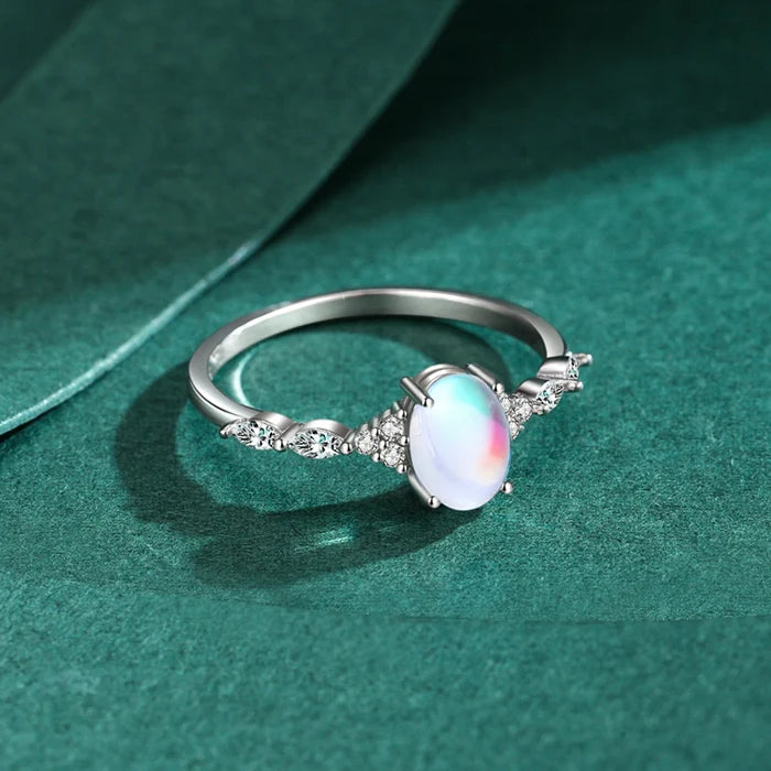 Natural Moonstone Jewelry Set | 925 Sterling Silver | Oval Ring & Charm Bracelet
