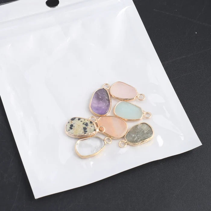 Natural Stone Pendant Charms | Gold-Edge Crystal Earring Making Set (5pcs)