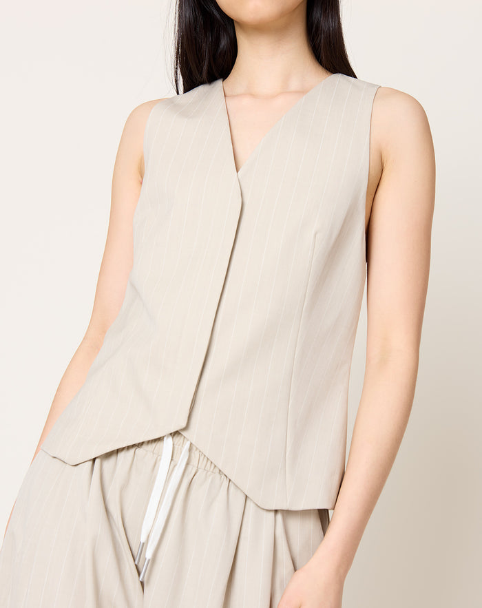 St. Agni Pinstripe Wool Vest in Latte