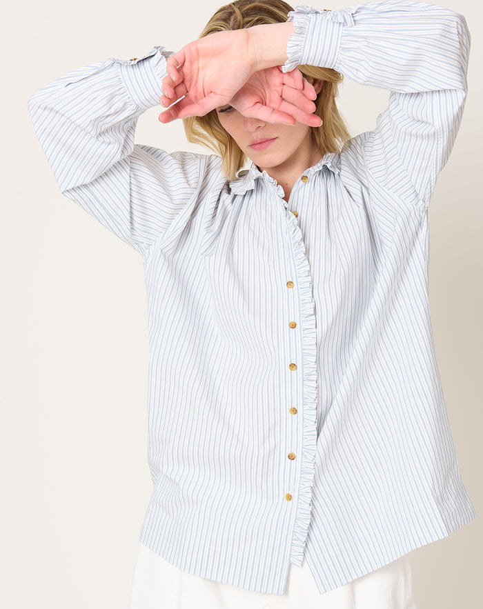A'Court Poppy Blouse in Robin's Egg Stripe