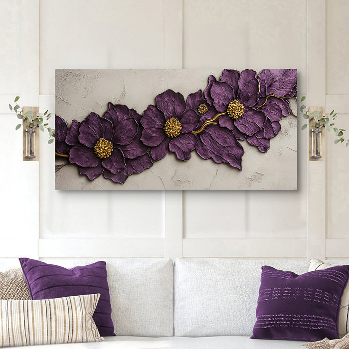 Purple Flower Plaster Wall Art | Textured Floral Canvas Print