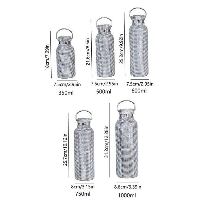 Rhinestone Glitter Water Bottle with Chain Strap | Bling Insulated Tumbler