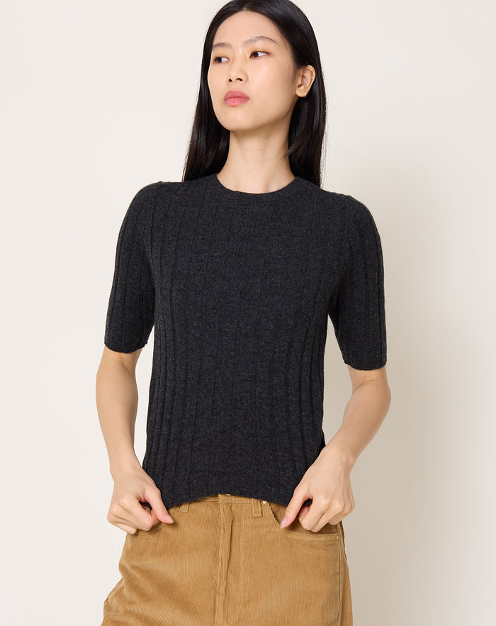 7115 by Szeki Ribbed Short Sleeve in Charcoal