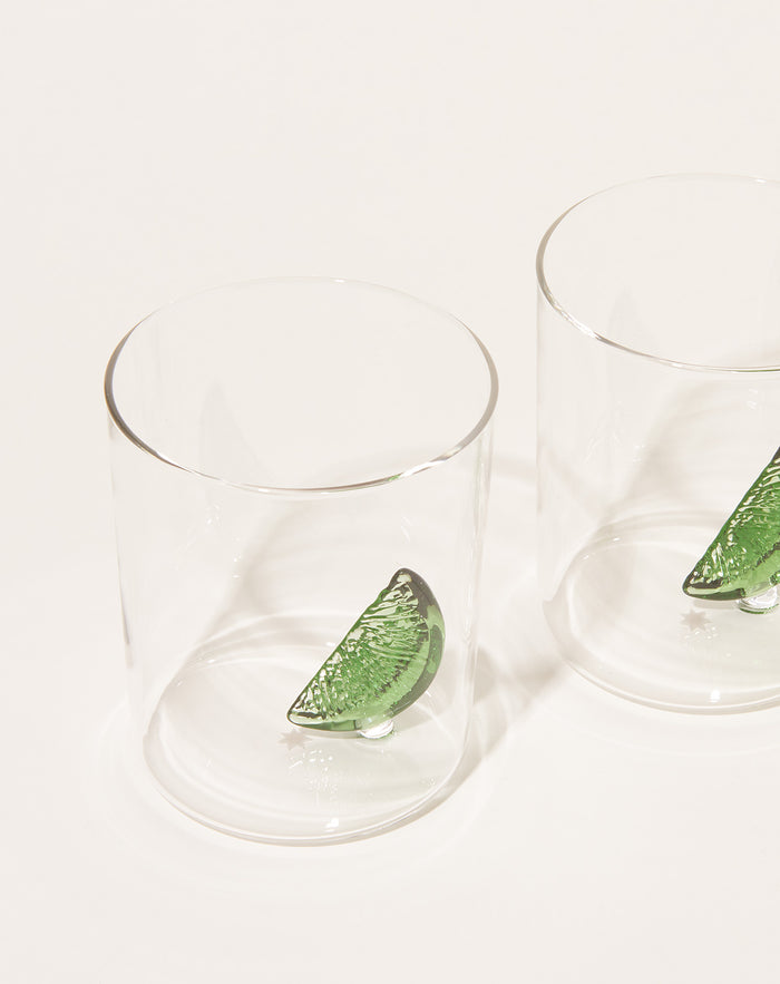 Maison Balzac Set of Two Gin and Tonic Glasses in Clear and Green