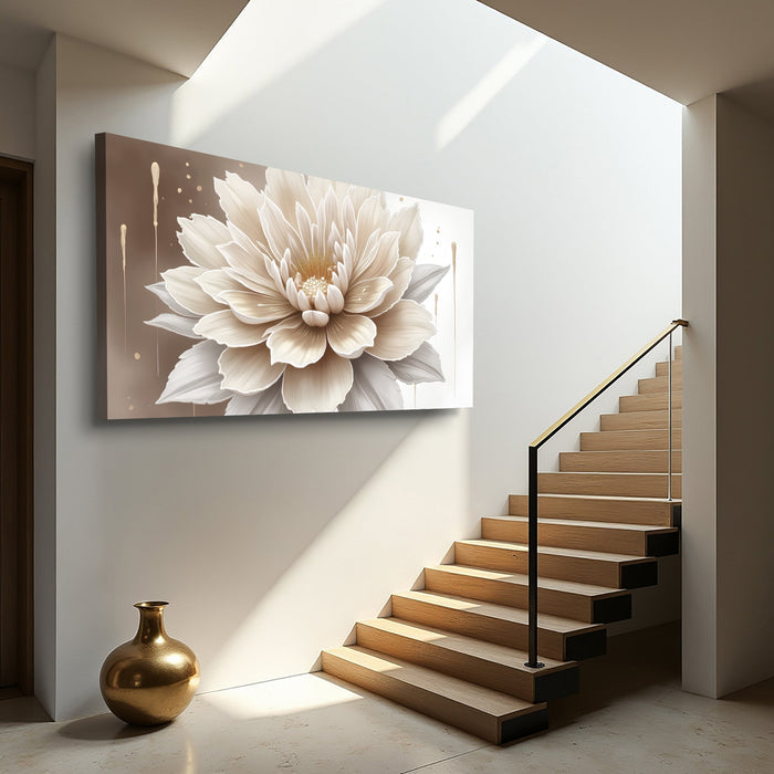 Single Beige Flower Abstract Wall Art | Minimalist Floral Canvas