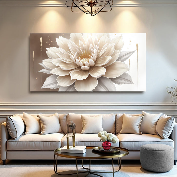 Single Beige Flower Abstract Wall Art | Minimalist Floral Canvas