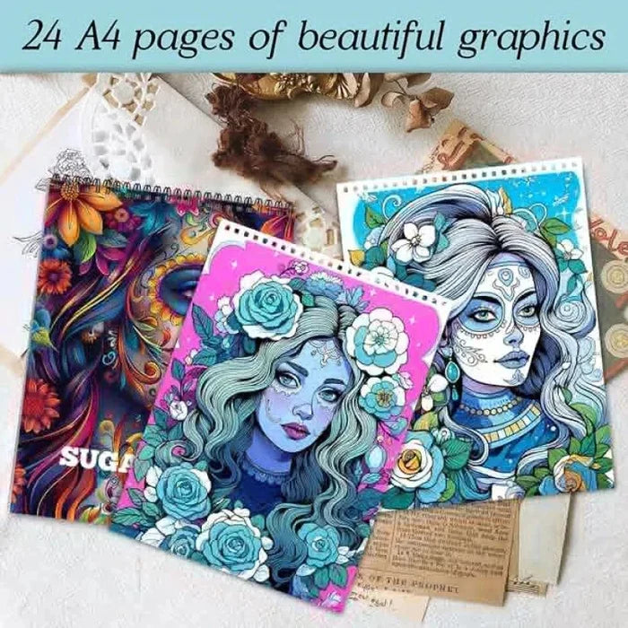 Skull & Dark Art Adult Coloring Book — 24-Page Spiral-Bound