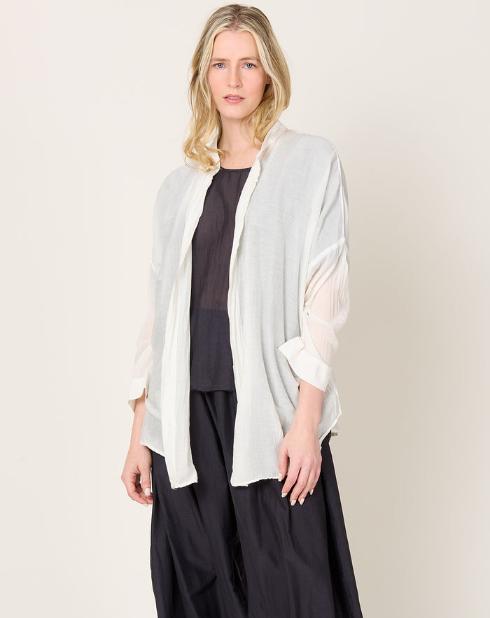 Black Crane Square Shirt in White