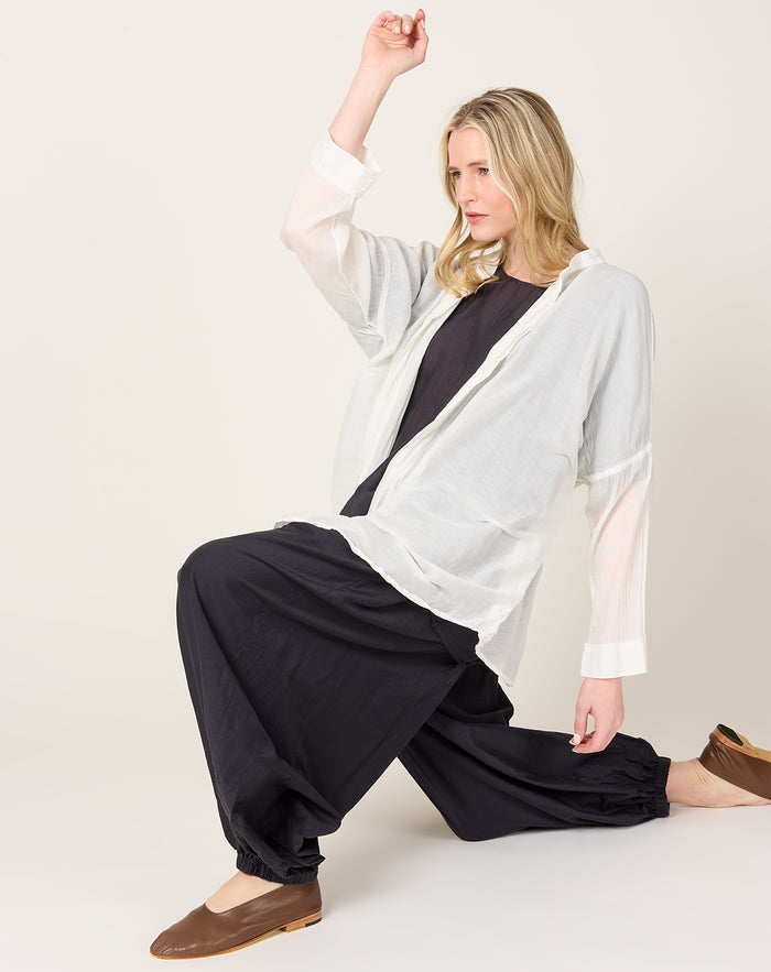 Black Crane Square Shirt in White