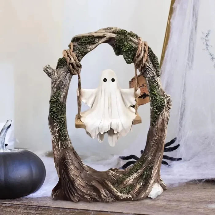 Swing Ghost Resin Figurine | Spooky Halloween Shelf & Desk Ornament