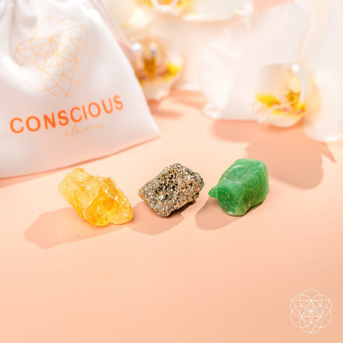 The Abundance Trio | Citrine, Pyrite & Green Aventurine
