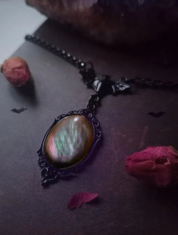 Vampire Bat Blood Cameo Pendant Necklace