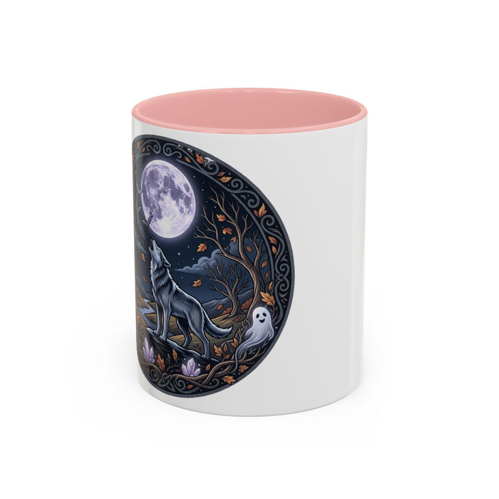 Wolf Moon Accent Coffee Mug — Howling Wolf Full Moon Night Forest Gothic Design