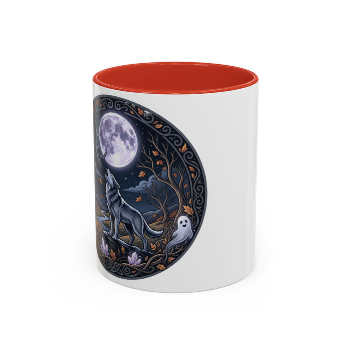 Wolf Moon Accent Coffee Mug — Howling Wolf Full Moon Night Forest Gothic Design